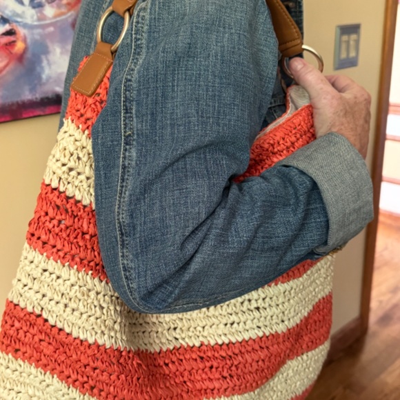 ****LOW PRICE****Talbots paper straw bag - orange and tan stripe! Super CUTE! - Picture 13 of 16